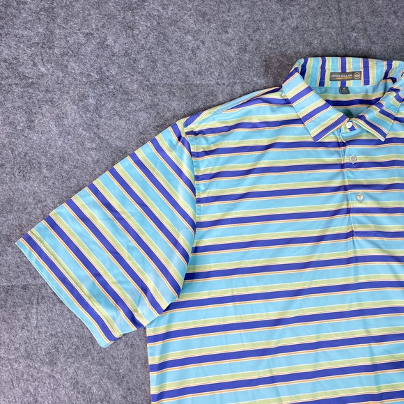 Peter Millar Polo Shirt Mens XL Blue Green Yellow Stripe Summer Comfort Golf - Picture 4 of 12